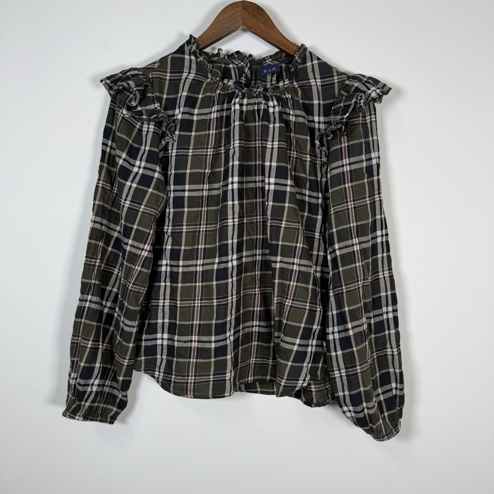 Gap Plaid Riddle Women's Olive Long‎ Sleeve Shirt Size Medium